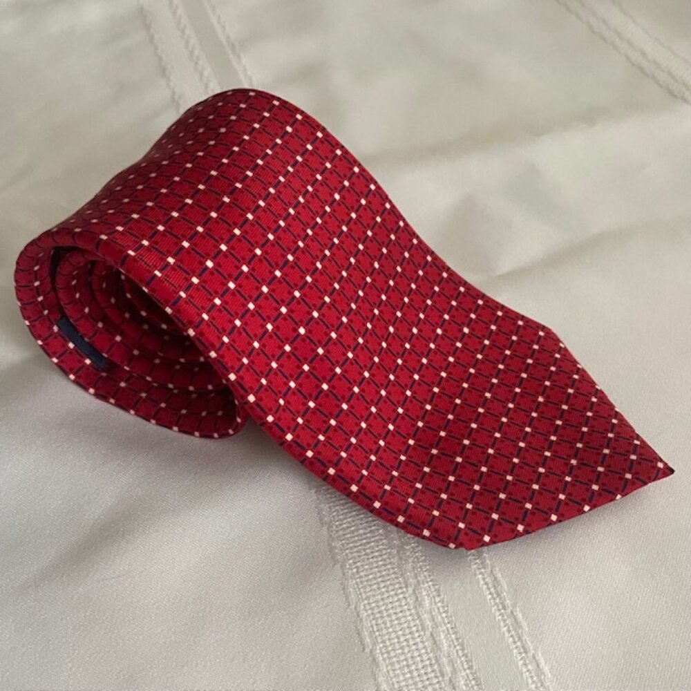 Tommy Hilfiger Red Blue Two Design Geometric 100% Silk Tie Necktie - Made USA